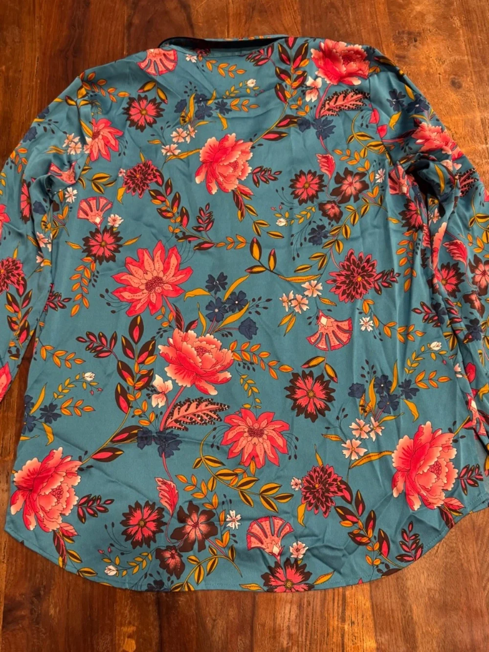 Ann Taylor Loft Satin Pajama Top-Floral-Teal Blue/Pink-Size Small